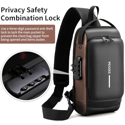 Peicees Mens Crossbody Bag Man Bags Mens Purse Anti-theft Leather Sling Bag Shoulder Bag Chest Bag for Daily Use, Black Gold - color: Black Gold