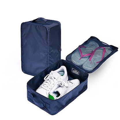 Travel Shoe Bags, Foldable Waterproof Shoe Pouches Organizer-Double Layer (2+2 Navy Shoebags) - color: Navy, size: 2+2 Packs
