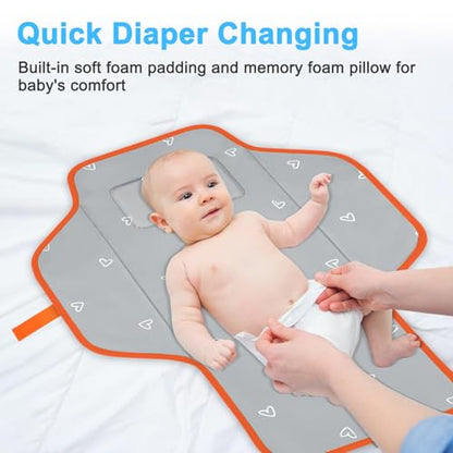Baby Portable Changing Pad Travel - Waterproof Compact Diaper Changing Mat with Built-in Pillow - Lightweight & Foldable Baby Diaper Changer, Newborn Shower Gifts - color: Orange-Rainbow