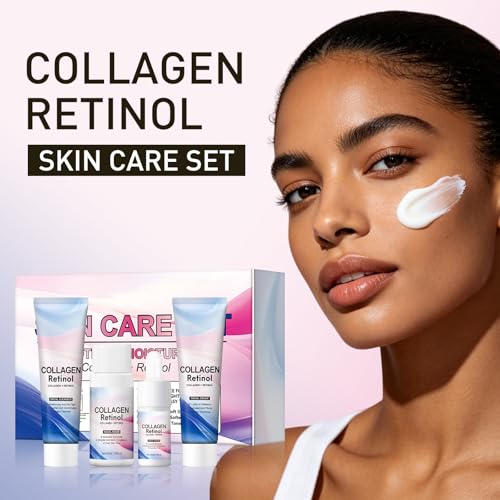 Facial Skin Care Sets & kits Travel Mini Skincare Set, Collagen & Retinol Facial Skin Care Set with Anti-Aging Serum, Face Wash, Toner & Moisturizer Cream, Travel Size Essentials Kit Gifts for Women