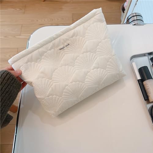 RSRSLEII 5Pcs Quilted Cotton Coquette Makeup bag, Coastal Granddaughter Aesthetic Cosmetic Bag, Cute Seashell Portable Travel Toiletry Pouch（5Pcs White） - color: 5Pcs White