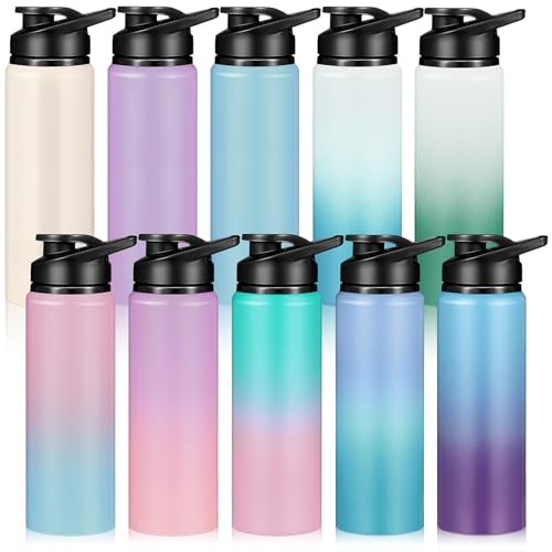 Mimorou 10 Pack Aluminum Water Bottle Bulk 25oz Reusable Sports Bottles with Snap Lid and Handle Multicolor Leak Proof Water Flask for Party Favor Gifts Gym Travel Hiking Camping Outdoor Activities - size: 25 oz