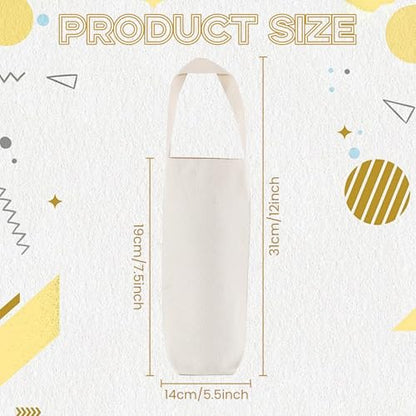 24 Pcs Canvas Wine Bags with Handle, 12 x 7.5 x 5.5 Inch Reusable Washable Wine Carrier Tote Sublimation DIY Blank Bottle Gift Totes Cotton Carrier Wine Bag for Weddings Christmas Birthdays Party