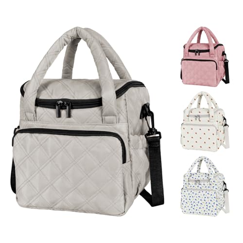 Women's Insulated Lunch Tote Bag - Inch Quilted Lunch Box for Women, Large Waterproof Cooler Bag with Pockets for Work, Picnic, Adult (camel) - color: Camel