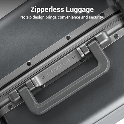 LEVEL8 Zipperless Carry On Luggage Airline Approved with Aluminum Frame, Hard Shell Suitcase with Spinner Wheels, Metal Checked Luggage with Double Tsa Locks, 20 Inch, Grey - color: Grey, size: Carry-On 20 Inch (Without Organizers)