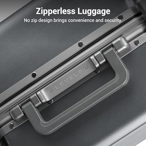 LEVEL8 Zipperless Checked Luggage with Aluminum Frame, Upgraded Medium Hardside Suitcase with Spinner Wheels, Metal Travel Luggage with Double Tsa Locks, 24 Inch, Grey - color: Grey, size: Checked 24 Inch (Upgraded)