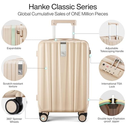 Hanke 29 Inch Expandable Checked Luggage Lightweight PC Hard Case Luggage Suitcases with Wheels Travel Luggage Rolling Large Suitcase Travel Luggage Bag for Study Abroad.(Cuba Sand Pink) - color: Cuba Sand, size: Expandable 29 Inch