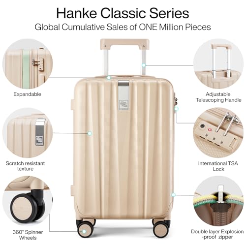 Hanke 24 Inch Expandable Checked Luggage Lightweight PC Hard Shell Luggage Suitcases with Wheels Travel Luggage Rolling Large Suitcase Travel Luggage Bag for Go to University.(Cuba Sand Pink) - color: Cuba Sand, size: Expandable 24 Inch