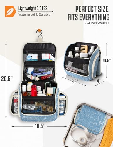 VENTURE 4TH Hanging Travel Toiletry Bag for Women & Men – Large Toiletry Organizer with 17 Compartments, Removable TSA Pouch, Travel Wash Bag for Toiletries, Makeup & Shaving Kit (Blue Flowers) - color: Blue Flowers