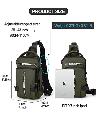 SEAFEW Small Sling Crossbody Backpack Shoulder Bag for Men, Lightweight One Strap Backpack Sling BacK pack for Hiking Walking Biking Travel Cycling USB Charger Port-Nylon (Olive Green) - color: Green-small