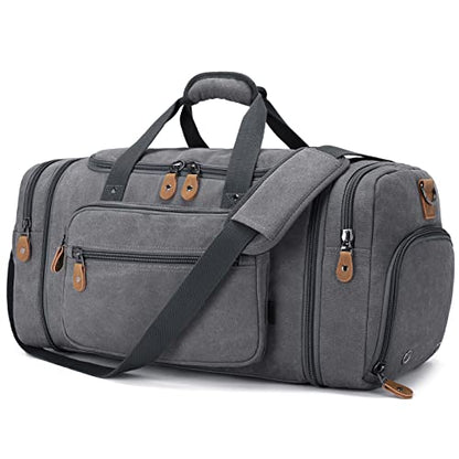 Gonex Canvas Duffle Bag 60L Travel Duffel Overnight Weekend Bag with Shoe Compartment (Gray) - color: Grey, size: X-Large-60L (With Shoe Compartment)