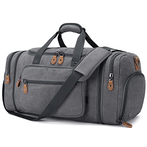Gonex Canvas Duffle Bag 60L Travel Duffel Overnight Weekend Bag with Shoe Compartment (Gray) - color: Grey, size: X-Large-60L (With Shoe Compartment)