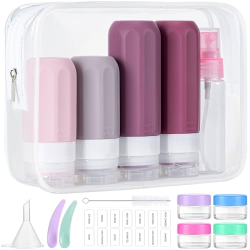 MODENGKONGJIAN 16 Pack Travel Bottles for Toiletries,TSA Approved Silicone Squeezable Travel Shampoo Bottles, 3oz Leak Proof Refillable Toiletry Cosmetic Containers (16PCS/Cranberry) - color: 16PCS/Cranberry