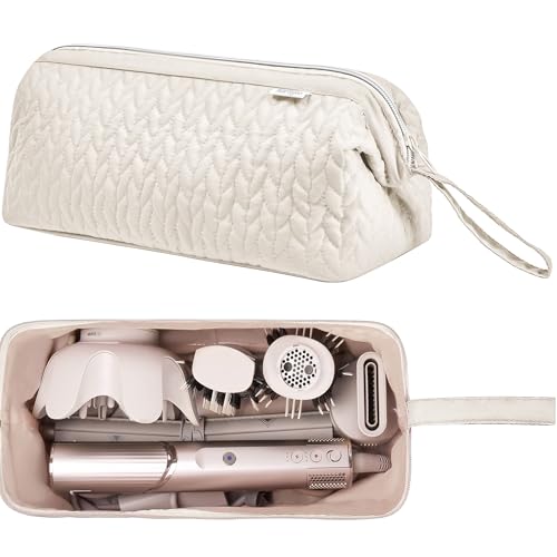 KarSyon Shark Flex Style Case for Dyson Airwrap Hair Dryer Brush Revlon Hair Tools Travel Bag Carrying Case Flat Curling Iron Organizer (Beige) - color: Beige