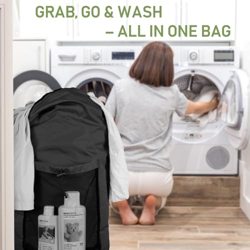 Laundry Bag Backpack, Large Travel Laundry Bags with Shoulder Straps & Mesh Pocket Durable Polyster Clothes Hamper Bag for College Laundromat Apartment (Black, Large) - color: Black, size: Large