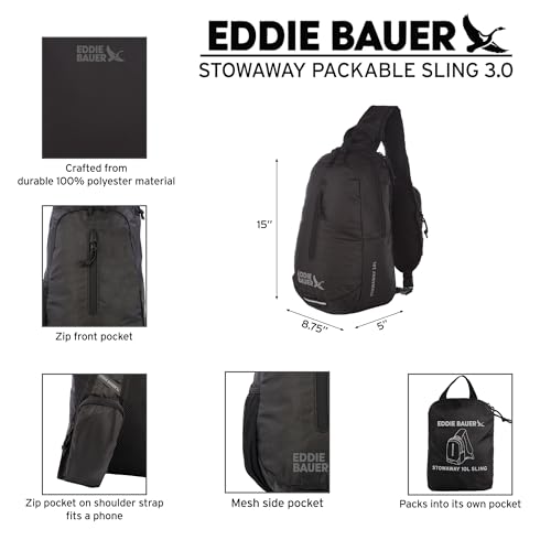 Eddie Bauer Stowaway Packable Sling Bag | Foldable | Travel | Outdoor | Lightweight | Compact | Everyday Carry | Ripstop Nylon | 10L - Dark Smoke - color: Dark Smoke