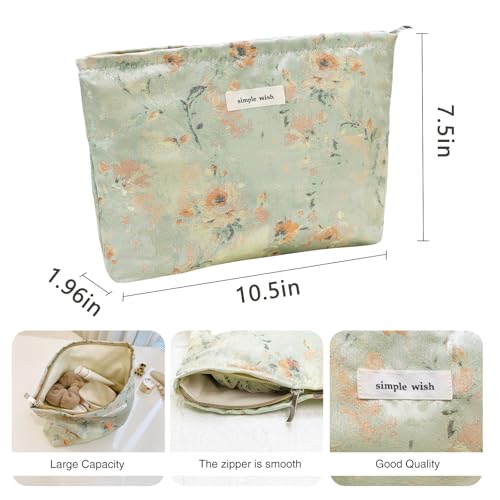 Wudygirl Aesthetic Makeup Bag Large Capacity Cosmetic Bag Canvas Makeup Pouch Toiletry Bag for Women and Girls Travel Floral Make up Bag Makeup Organizer with Zipper (Oli Rose) - color: Oli Rose