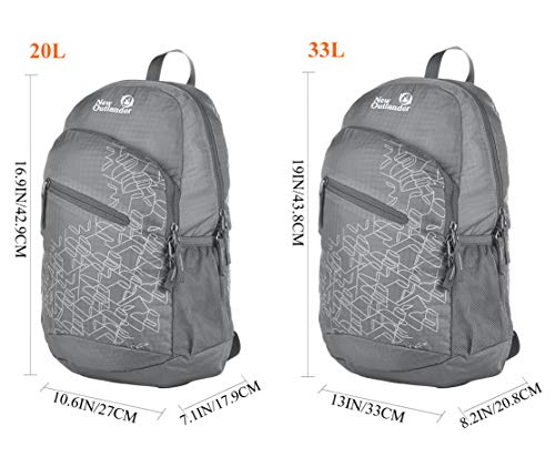 Outlander Packable Handy Lightweight Travel Hiking Backpack Daypack-Grey-L - color: Grey, size: 33L