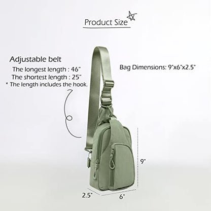 ODODOS Sling Bag with Adjustable Straps Crossbody Chest Bag Lightweight Backpack for Casual Traveling Hiking - color: Sage Grey
