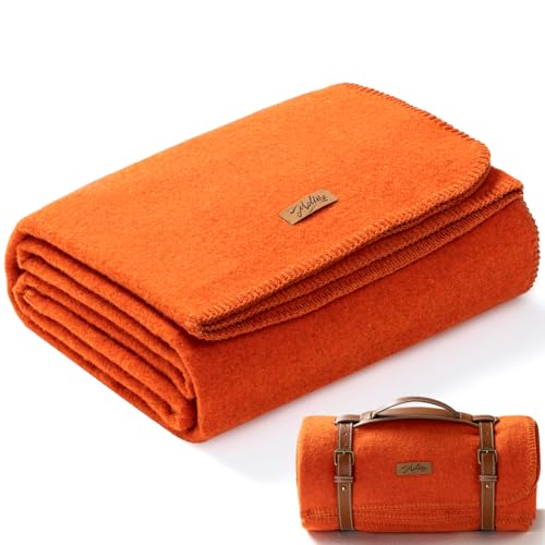 Molithe 100% Wool Blanket, 48" x 62", Warm, Thick, Washable, Military Wool Blanket, Great for Camping, Outdoors, Sporting Events, Survival Kits, OrangeRed - color: Orangered, size: Medium