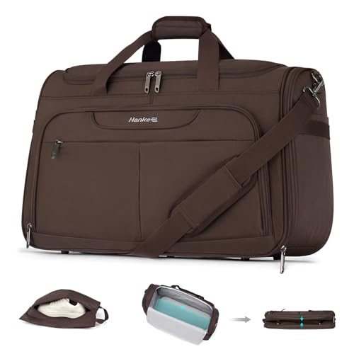 Hanke Carry On luggage Bags for Travel, Large Foldable Duffle Bag for Travel, Softside Lightweight Travel Bag Carry On Bags for Airplanes Women, Travel Tote Bags for Women Men.（Coffee） - color: Coffee, size: Ultra Carry-On