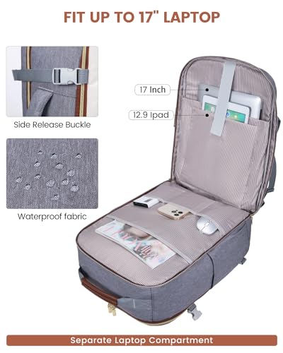 LOVEVOOK 50L Travel Backpack for Women & Men, Airline Approved Carry On Luggage with 3 Packing Cubes, TSA Overnight Bags, Waterproof Personal Item Bag, Weekender Essentials Backpacks fits 17" Laptop - color: Grey-beige-brown, size: X-Large