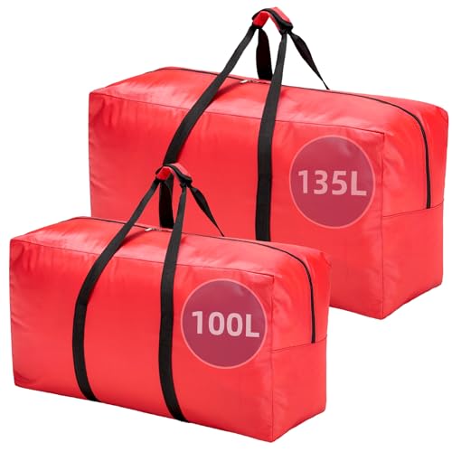 Extra Large travel duffel bag with Strong Handles, Waterproof duffel bag, Durable Zippers, Extra Large Storage Totes for Space Saving and Moving Supplies - color: Red - 2sizes, size: L - 35.4″ × 11.8″ × 19.7″
