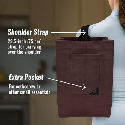 Under NY Sky Wine Tote Bag, Portable Canvas Carrier w/Shoulder Strap, Lightweight, Wine Gift for Travel & Picnic - Double Bottle - Burgundy - color: Wine Bag 2 Slots Burgundy