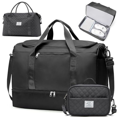Extra Large Travel Duffle Bag,Carry on Overnight Bag with Shoes Compartment,Weekender Bags for Women for Travel Business Trips Sport Hospital,3 Pcs Set,Black - color: Z-Black-3Pcs-4051, size: Extra Large
