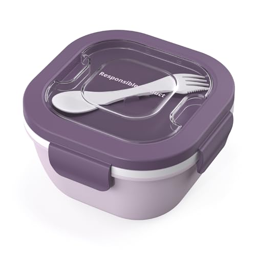 Responsible Products Leak Resistant Bento Box with Tableware for Adult - Teens, Insulated Lunch Box for Women - Men - Girls - Boys, BPA Free, Dishwasher Safe, Microwave Safe, Freezer Safe, 46 oz - color: Wild Lavender, size: Salad All-In-One