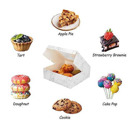 20 Pack Bakery Boxes with Window Small 6x6x2 inch for Cookie, Candy, Pastry, Brownie, Chiffon Cake, Tart, Pie, Waffle (White Marble) - color: White Marble