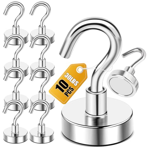 DIYMAG Magnetic Hooks for Cruise Cabins, 10 Pack 30lbs 2026 Ship Essentials N52 Magnet Hook Heavy Duty Strong Magnets Fridge for Classroom Beach Kitchen Grills Hanging Silver - color: Silver, size: 0.63in