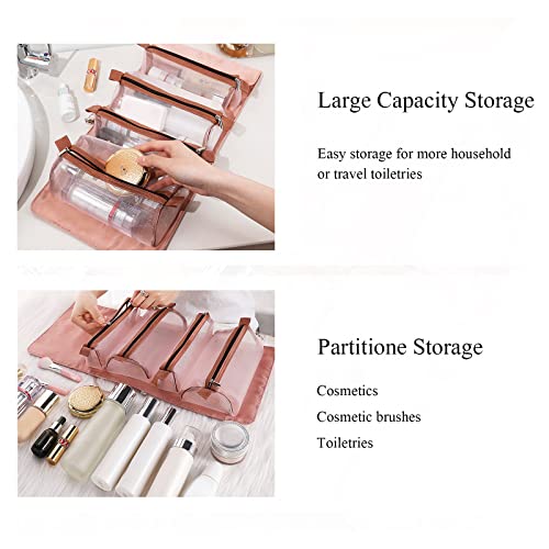LumiSyne 4 In 1 Detachable Toiletry Bag Hanging Roll-Up Makeup Bag Large Capacity Travel Wash Bag Mesh Cosmetic Bag Portable Foldable Toiletry Bag Waterproof Cosmetic Organizer Bag For Travel Daily - color: Pink