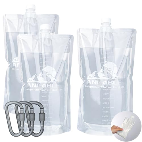 Ancable 64oz Collapsible Water Bottles, 3-Pack Reusable Travel Foldable Water Bottles for Hiking Camping Running Bike, BPA-Free Water Bottle - color: Clear x 3, size: 64 Ounces