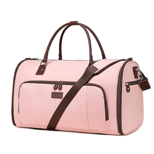 Vessgra Garment Bag for Airplane Travel,Weekender Travel Bag for Women, 2 in 1 Convertable Garment Duffle Bag with Shoes Compartment Carry on Bag Hanging Garment Bag Travel with Shoulder Strap,Pink - color: Pink