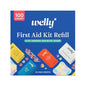 Welly First Aid Kit Refill Carton | Includes Individual Bandages, Cleansing Wipes, Antibiotic Packets, Burn Gel, Hydrocortisone Cream, and Bug Bite Relief Patches | 100 ct - color: 100 Ct First Aid Refills