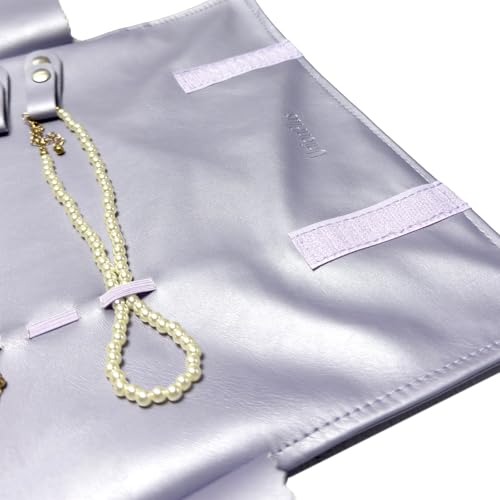 UnionPlus Travel Jewelry Roll, Faux Leather Necklaces Organizer Bag, Elastic Band and Anti-winding, Lavender Violet - color: Leather Lavender Violet, size: Medium