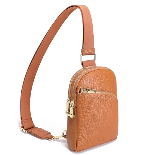 INICAT RFID Blocking Sling Bag, Anti Theft Crossbody Bag for Women Compact Travel Purses Leather - color: Brown Leather