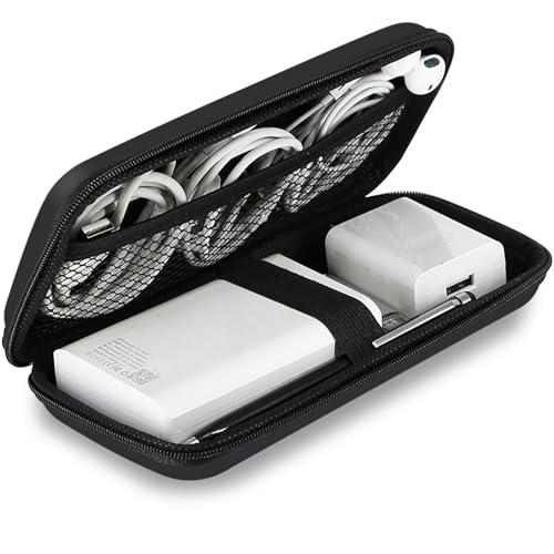 iMangoo Travel Essential Electronics Organizer Pouch Charger Case, Shockproof Dual Zipper Power Bank Cables Tech Accessories Purse, Men & Women Travel Must Have Storage Bag, 6.5x3.2x1 inch Black - color: Black, size: Small