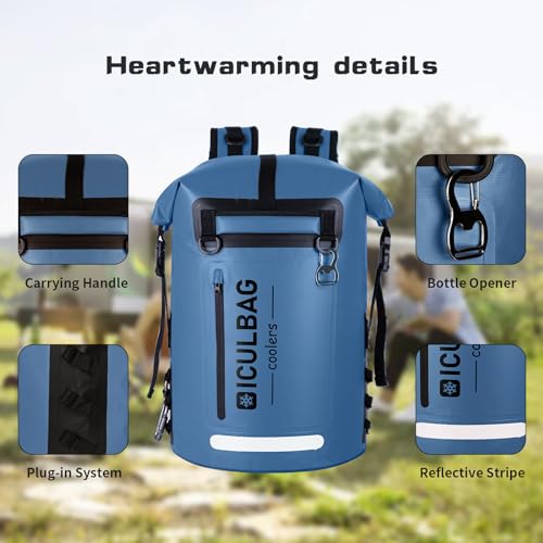 48cans Large Cooler Backpack Insulated Waterproof for Men Women Insulated Backpack Cooler Leak Proof Waterproof for 12 Hours Cooling for Camping Picnic Hiking Beach Travel Kayaking - color: Blue