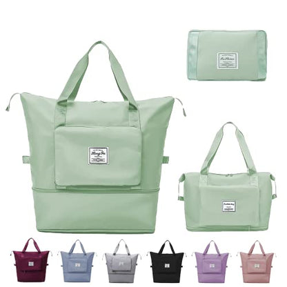 Large Capacity Travel Bag, Expandable Duffel Bag-Water-Resistant Foldable Carry-On with Wet/Dry Compartments | Large Capacity Travel Bag for Gym, Weekends & Overnight Trips (Green) - color: Green