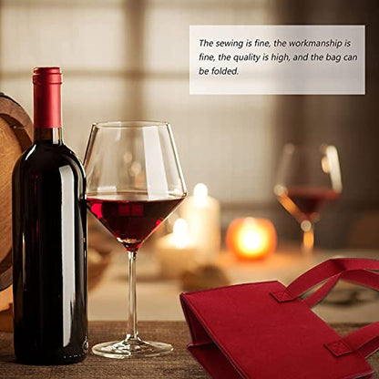 6 Bottle Wine Carrier with Divider Felt Wine Storage Tote Bag, Portable Reusable Wine Travel Bag with Handle for Christmas Travel Camping Picnic Party (Red) - color: Red