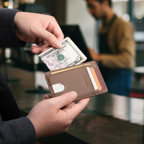 Buffway Slim Minimalist Front Pocket RFID Blocking Leather Wallets for Men and Women - Galaxy Maroon - color: Galaxy Maroon