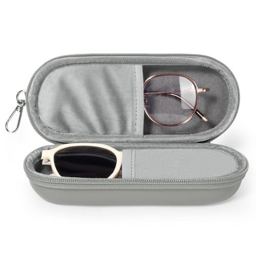 Double Eyeglasses Case, Dual Glasses Sunglasses Organizer with Zipper Closure, Eyewear Storage Box for Men Women Travel - color: Grey