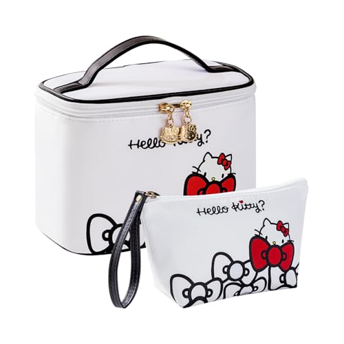 Vimanllie Travel Makeup Bag Large Cosmetic Bags with Brush Holder,White Waterproof 2PCS Portable Cosmetic Case for Women,Toiletry Bag for Skincare&Beauty Tools for Her - color: 3D-White 2PCS