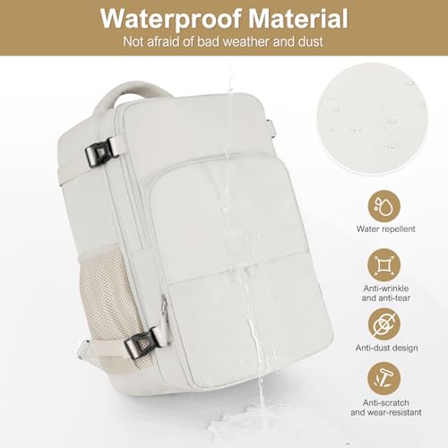 Sinaliy Travel Backpack, Carry on Flight Approved Backpack with Multi-Pockets, TSA Waterproof 17.3inch Laptop Backpack, Personal Item Travel Bag for Men Women, Beige - color: Beige, size: X-Large