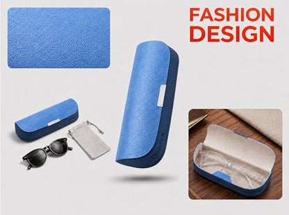 Glasses Case hard shell,3-in-1 Sunglasses Case & Eyeglass Case with Cleaning Cloth & Storage Pouch - color: Sky Blue