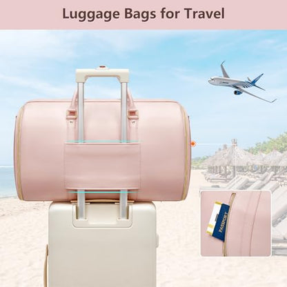 Garment Bags for Travel, Convertible Suit Travel Bag for Women, Fashion & Cute Carry On Garment Bag w/Shoes Pouch, 2 in 1 Foldable PU Leather Hanging Duffle Bag, Single-Zipper Design, Pink - color: Light Pink