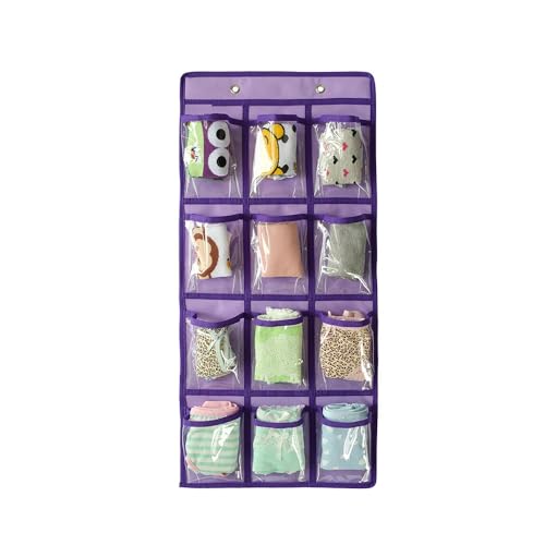 Classroom Pocket Chart For Cell Phones Calculators Over The Door Hanging Closet Underwear Sock Jewelry Organizer Holder 12 Clear Pockets (PURPLE) - color: PURPLE
