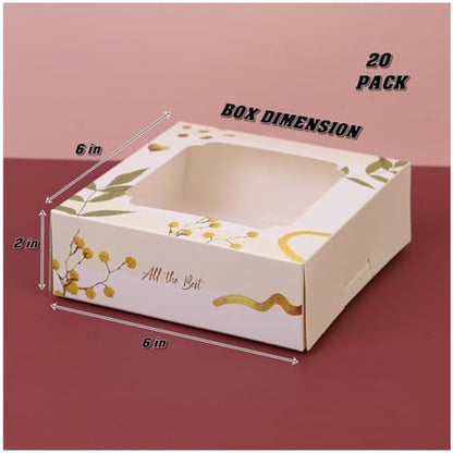 20 Pack Bakery Boxes with Window Small 6x6x2 inch for Cookie, Candy, Pastry, Brownie, Chiffon Cake, Tart, Pie, Waffle (Cream - Marigold) - color: Cream - Marigold